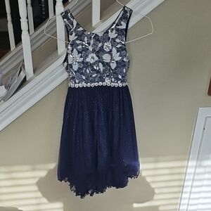American Princess Gorgeous Party Sequin Dress Navy Blue Assymetric Frill Skirt 8
